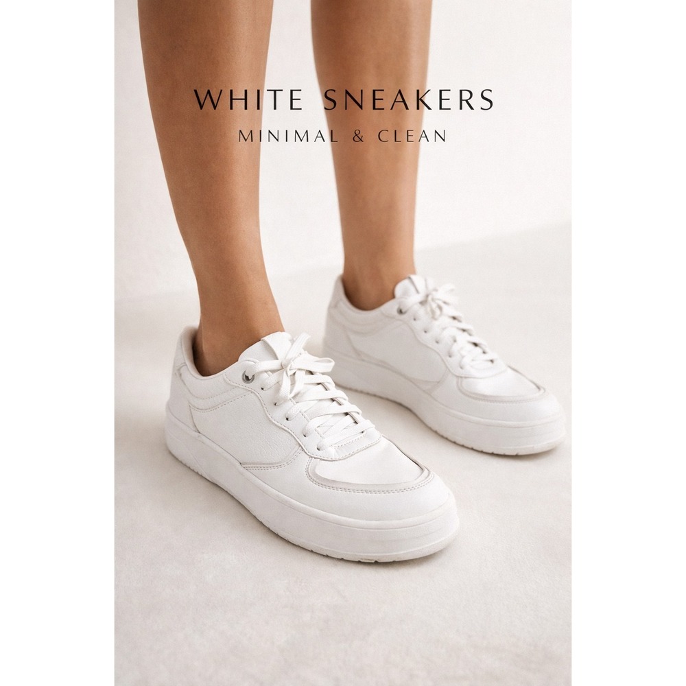 Zara White Sneakers Low Top Minimal Clean Aesthetic Casual Shoes Womens‎ Sz 38